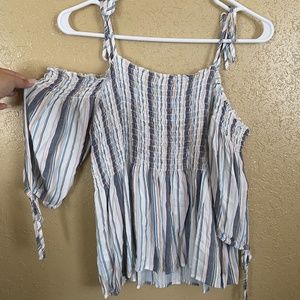 aeropostale striped off the shoulder smocked top